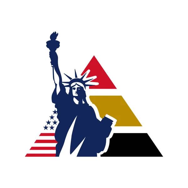 Combinaison Symbole Piramid Culture Ouest Est Avec Conception Logo Statue — Image vectorielle