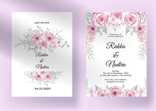 Invitación Boda Con Flor Rosa Pastel Romántico San Valentín — Vector de stock