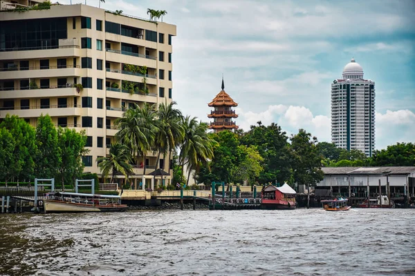 Bangkok Thailand 2019 Buildings Traditional Thai Architecture Bank Chao Phraya — Stock Photo, Image