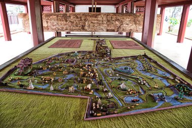 Bangkok, Tayland 04.04.2021 Antik Siyam veya Antik Şehir veya Mueang Boran, 116 ünlü anıt ve mimari etkinliğin yer aldığı dünyanın en büyük açık hava müze parkı.