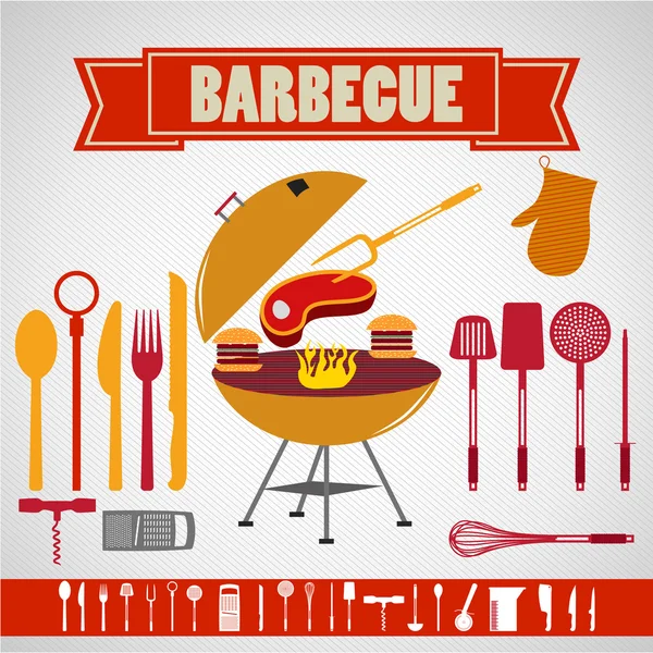 Colección set barbacoa Restaurante Ilustración — Vector de stock