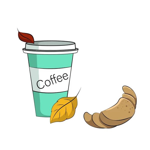 Afbeelding Van Herfst Koffie Met Croissant — Stockvector