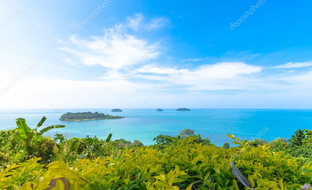 blue sea blue sky and islands in Thailand