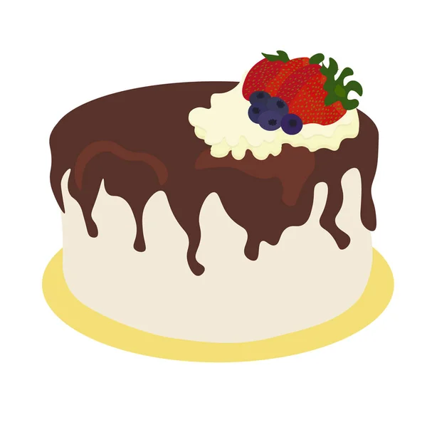 Vektor Zeichnung Von Köstlichen Handgemachten Kuchen Mit Erdbeere Blaubeere Sahne — Stockvektor