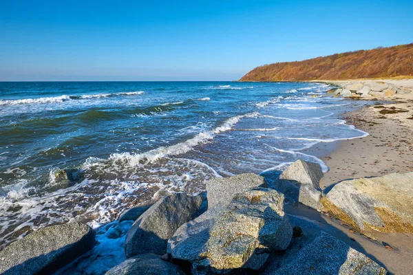 Pedras Protegendo Areia Praia Praia Perto Aldeia Kloster Ilha Hiddensee — Fotografia de Stock