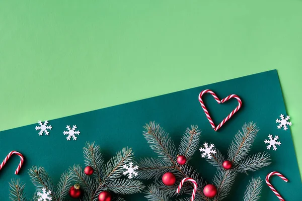 Natale Due Toni Sfondo Festivo Carta Verde Vista Dall Alto — Foto Stock