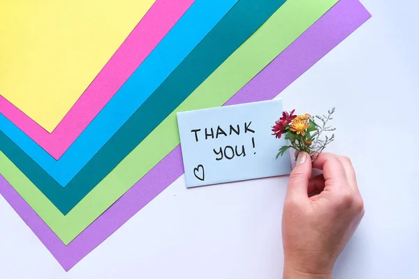 International Thank You Day Greeting Card Female Hand Holding Envelope — Stock Photo, Image