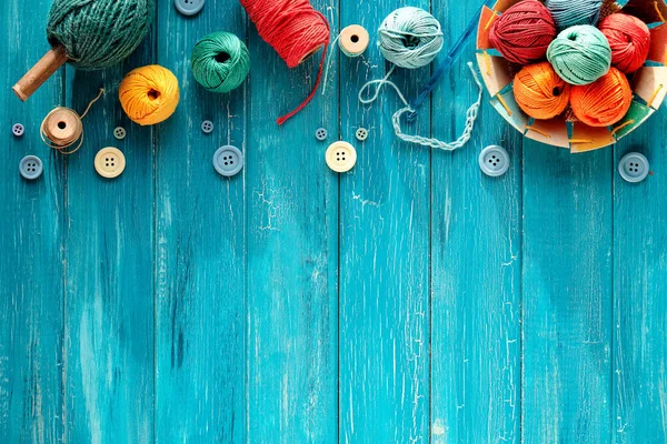 Decorative Border Made Wool Bundles Yarn Balls Buttons Cord Latch — Stok fotoğraf