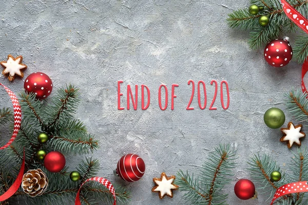 Text End 2020 Grey Textured Zero Waste Christmas Background Xmas — Stock Photo, Image