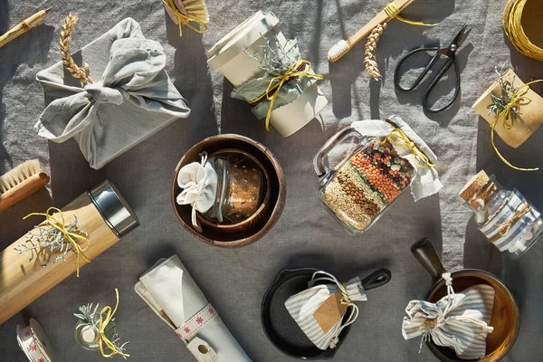 Zero Waste Weihnachtsgeschenke Mehrschichtiges Einmachglas Tassen Fläschchen Pinsel Tassen Und — Stockfoto