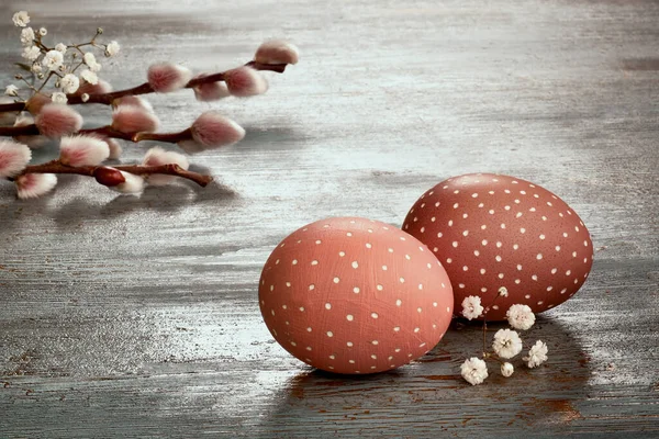 Easter Decorations Toned Image Desaturated Earth Colors Two Spotted Easter — Stock Fotó