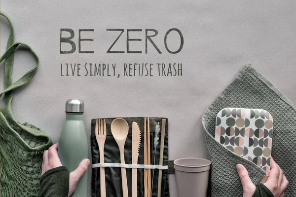 Zero Waste Takeaway Lunch Text Zero Live Simply Refuse Trash — Stock Photo, Image