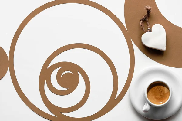 Kaffeetasse Fibonacci Sequenzkreis Mit Kaffeebohnen Espresso Schmackhafte Perfektion Herzform Konzept — Stockfoto