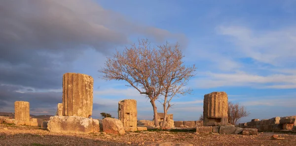 Ruines Célèbre Temple Aphrodite Sous Ciel Dramatique Vieux Paphos Chypre — Photo