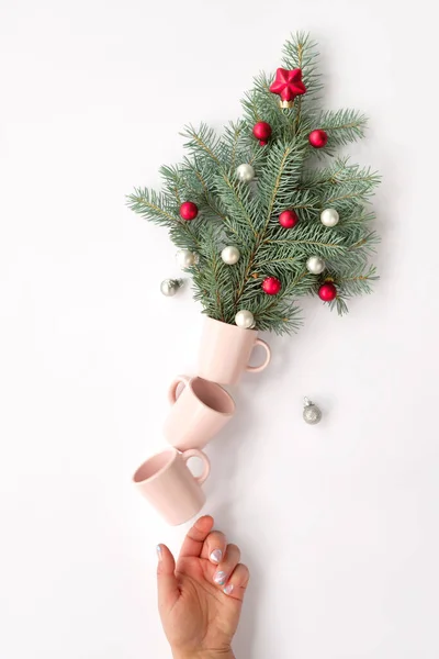 Disposizione Levitazione Natale Creativo Tazze Caffè Supportano Vaso Fiori Con — Foto Stock