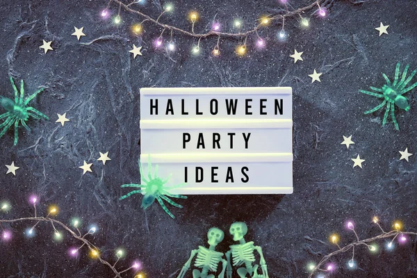 Halloween Party Ideias Escritas Caixa Texto Decoração Assustadora Fundo Halloween — Fotografia de Stock