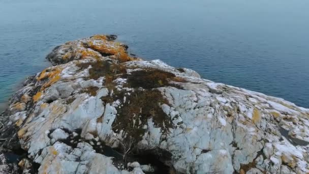 Drohne fliegt tief über eine kleine Insel im Lake Superior, Luftaufnahmen von Alona Bay, Great Lakes, Ontario, Kanada — Stockvideo