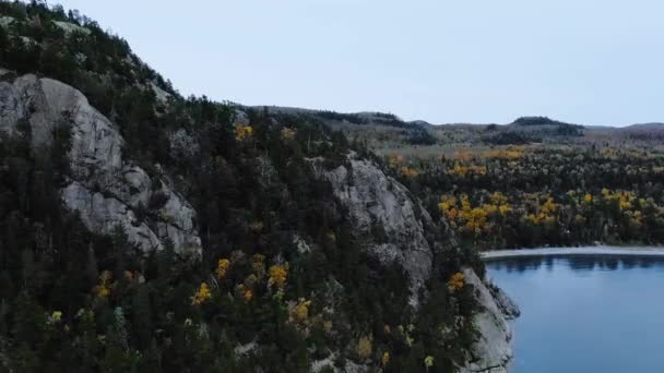 Foto aérea de la verde costa rocosa del lago Superior, imágenes de aviones no tripulados de la bahía de Alona, Grandes Lagos, Ontario, Canadá — Vídeos de Stock