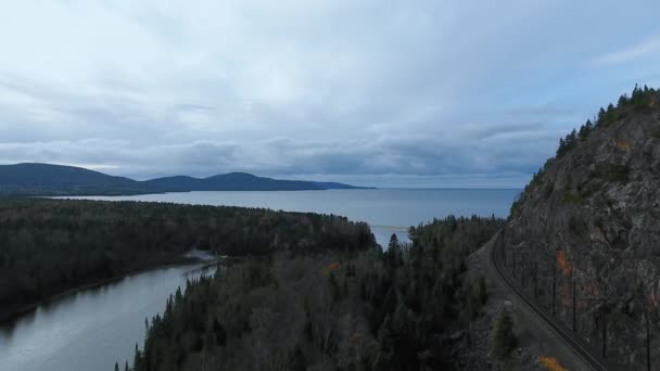 Aerial high angle view of Little Pic River, drone shoots surroundings of Lake Superior, Great Lakes, Ontario, Canada — Stock Video