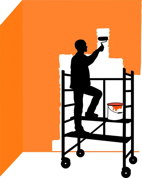 PAINTER DECORATOR PERFORMING INTERIOR WALL PAINT — Stock Photo, Image