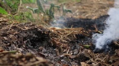 Alevler içinde yanan ateş ve duman 