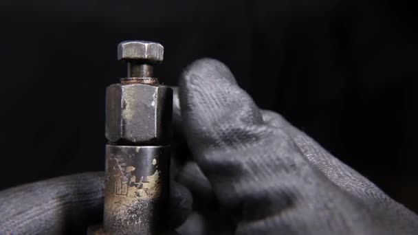 Someone Holding Heavy Machine Parts Nuts Bolts — Vídeo de Stock