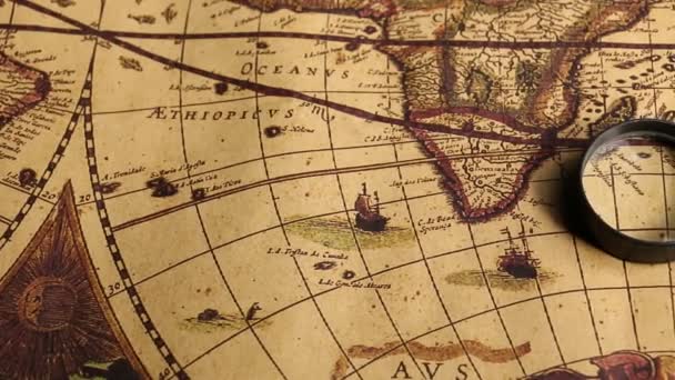 Close Old Vintage Map Map Markings Directions — Vídeos de Stock