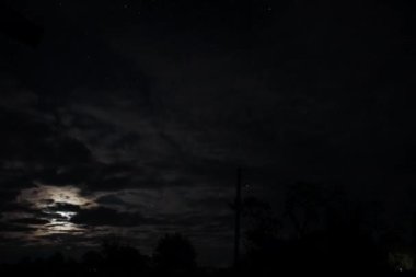 Gece gökyüzünde yıldızların ve bulutların hareketi.