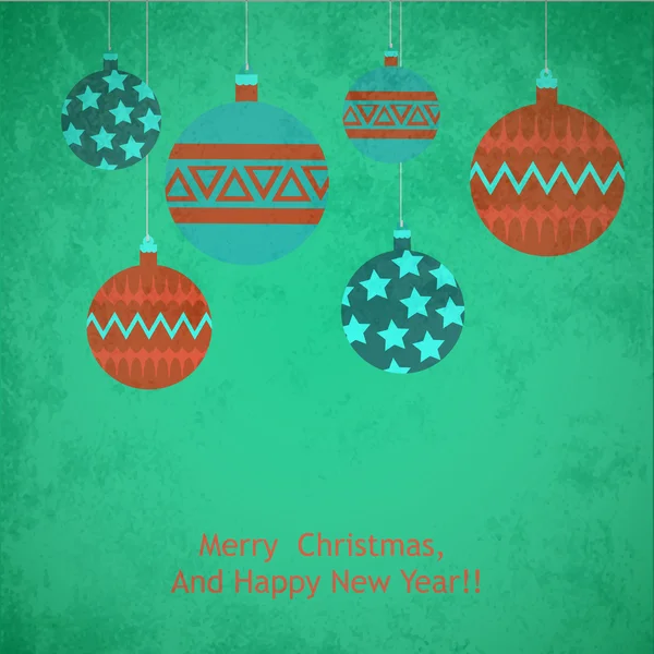 Tarjeta de felicitación de bolas de Navidad con deseo Feliz Navidad y feliz año nuevo — Vector de stock