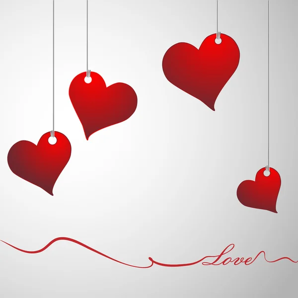 Hanging red hearts — Stock Vector