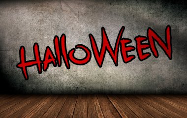 Halloween font tasarımı üzerinde tuğla duvar arka plan