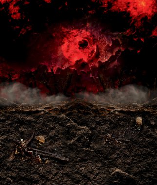 çim ve toprak Kızıl gökyüzü karşı kesiti