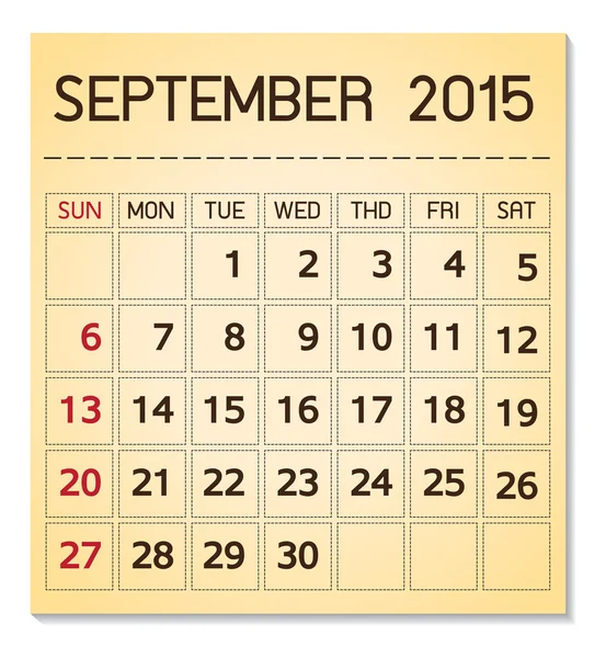 Calendario 2015 septiembre — Archivo Imágenes Vectoriales