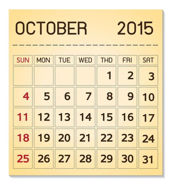Naptár 2015-ig október — Stock Vector