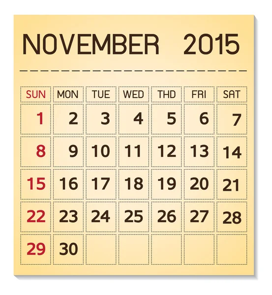 Calendario 2015 noviembre — Archivo Imágenes Vectoriales