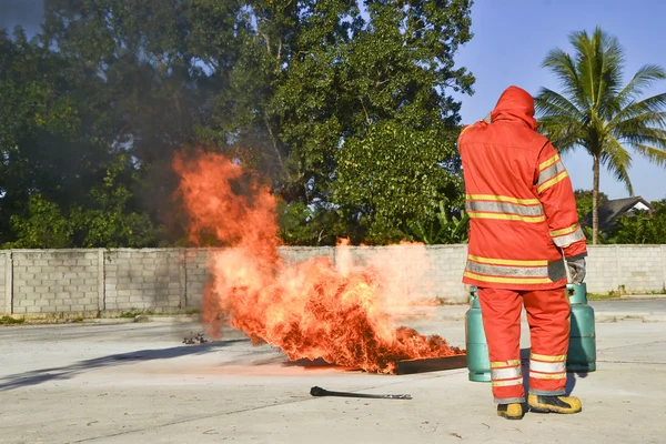Fire Training with outdoor background — Stock Photo, Image