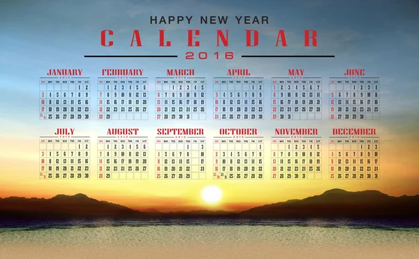 Calendario 2016 naturaleza puesta del sol fondo — Foto de Stock