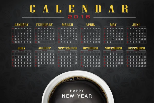 Calendario 2016 sfondo caffè — Foto Stock