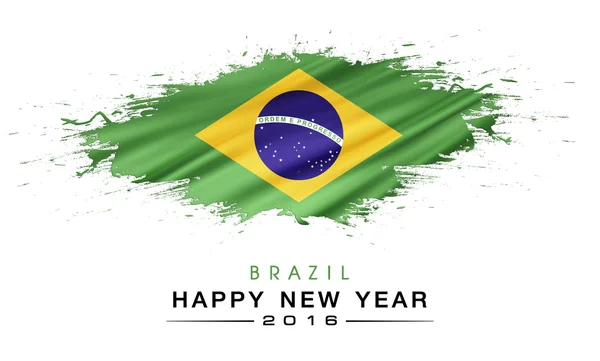 Gelukkig nieuw jaar met spatten Brazilië vlag achtergrond — Stockfoto