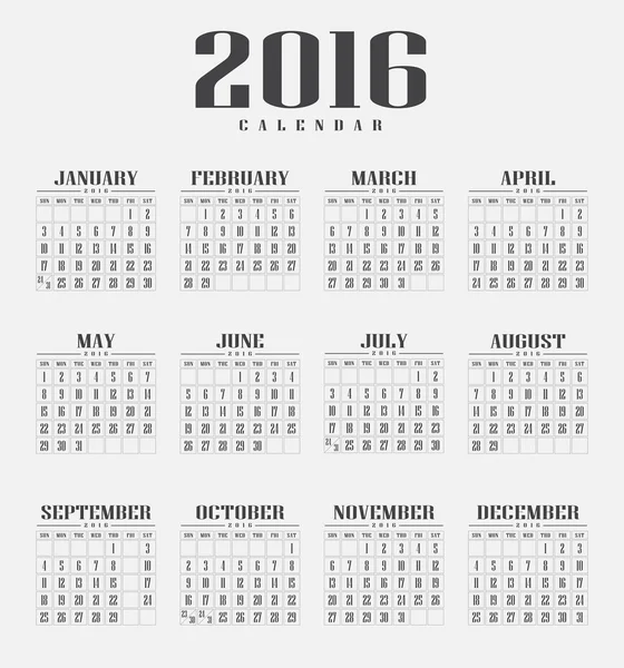 Vektorové kalendář 2016 a ilustrace — Stockový vektor