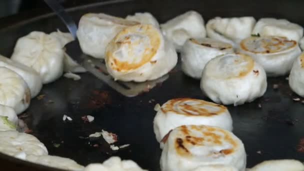 Receta de bollos de carne de cerdo y verduras chinas fritas crujientes — Vídeo de stock