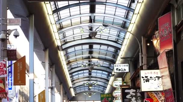日本大阪-2015 年 3 月 ︰ 行人走动在日本大阪道顿堀厍购物区 — 图库视频影像