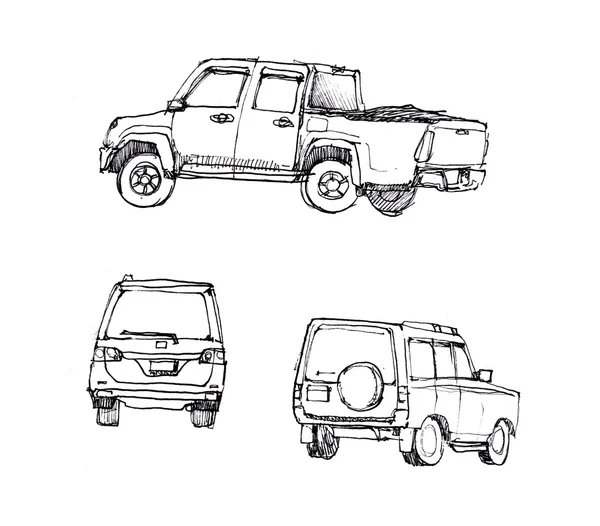 SUV and truck car hand sketch different angle — Stock Photo, Image
