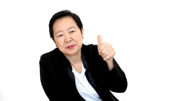 Happy business asiatisk kvinna manager framgång tummen upp på vit isolerade bakgrund — Stockfoto