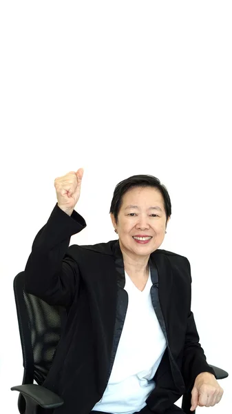 Šťastné podnikání asijské ženy správce úspěch palec nahoru na bílém pozadí izolované — Stock fotografie