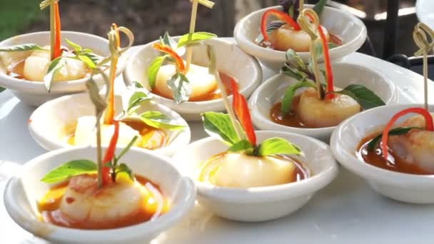Assortimento di Thai su Catering Buffet. Finger food per aperitivi cocktail party — Video Stock