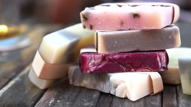 Different colours handmade homemade soap bar — Stock Video