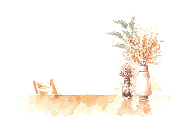 Kuivatut kukka koristella maljakko vintage shop akvarelli maalattu — kuvapankkivalokuva