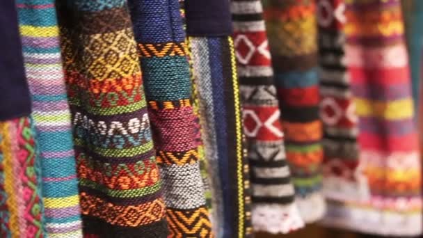 Thai traditional colourful pattern hand woven fabric — Stock Video