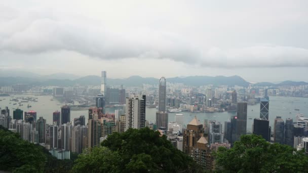 Виктория пик, Гонконг - апрель 2016: Timelapse Всемирно известный горизонт Гонконг сумерки ночного света — стоковое видео